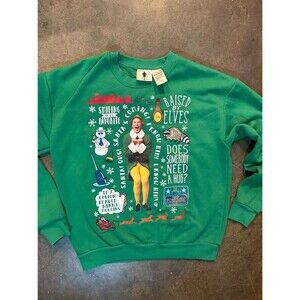 Buddy the Elf Movie Themed Green Talking Christmas Crewneck Sweatshirt Size M